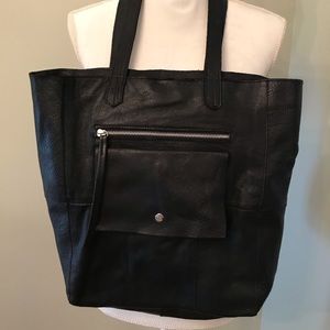 Minimal design black leather tote